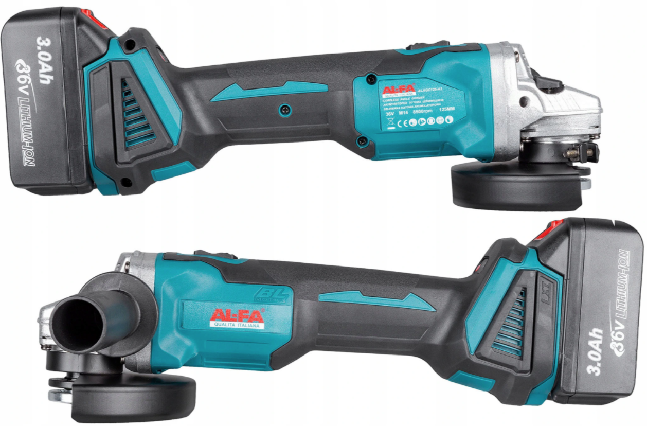 AL-FA ALAGC125-A3 Aku úhlová bruska 125mm akumulátorová 36V 2x Li-ion 3Ah + 2 kotouče