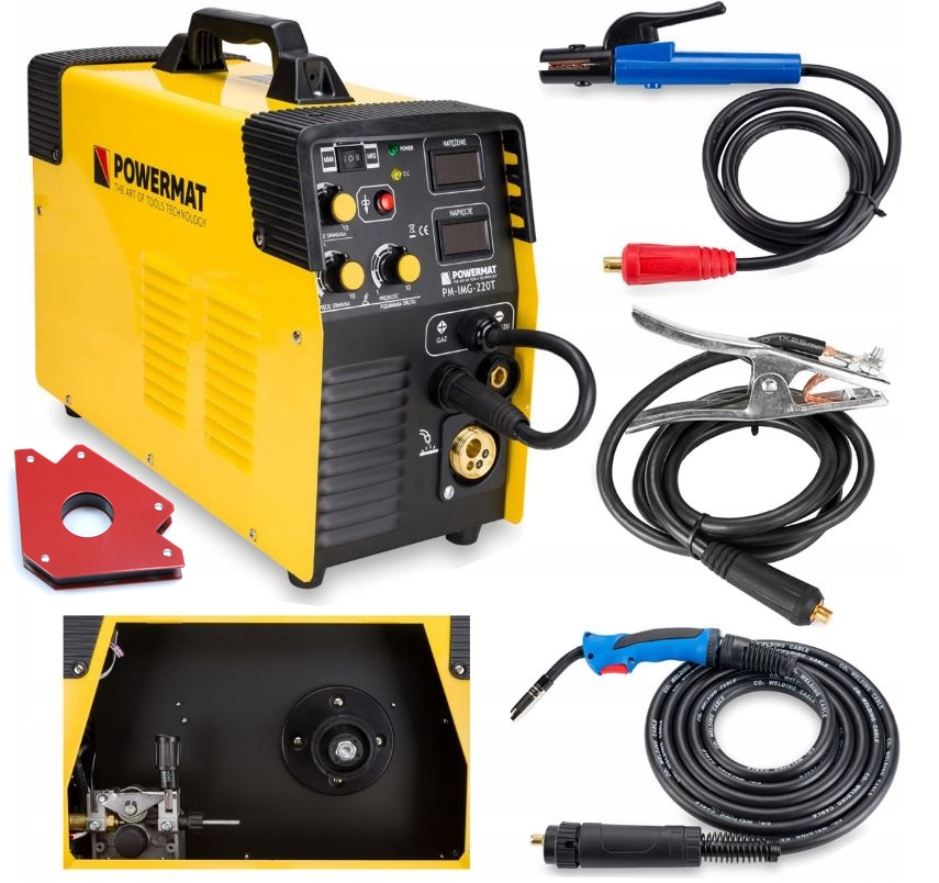 Powermat PM-IMG-220T INVERTOROVÁ SVÁŘEČKA MIG MAG TIG MMA 220A INVERTOR 5 kotoučů na kov