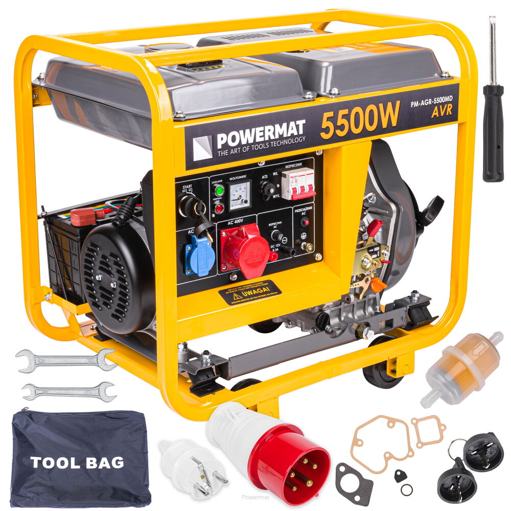 POWERMAT PM-AGR-5500MD DIESELOVÝ GENERÁTOR / Elektrocentrála 5,5KW 10HP 230V 400V ATS
