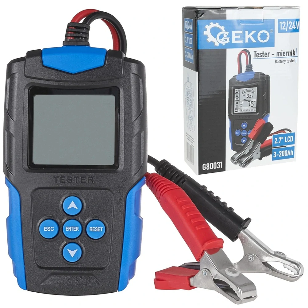 GEKO G80031 Tester měřič voltmetr, 12 / 24V 3Ah-200Ah tester baterií akumulátorů LCD