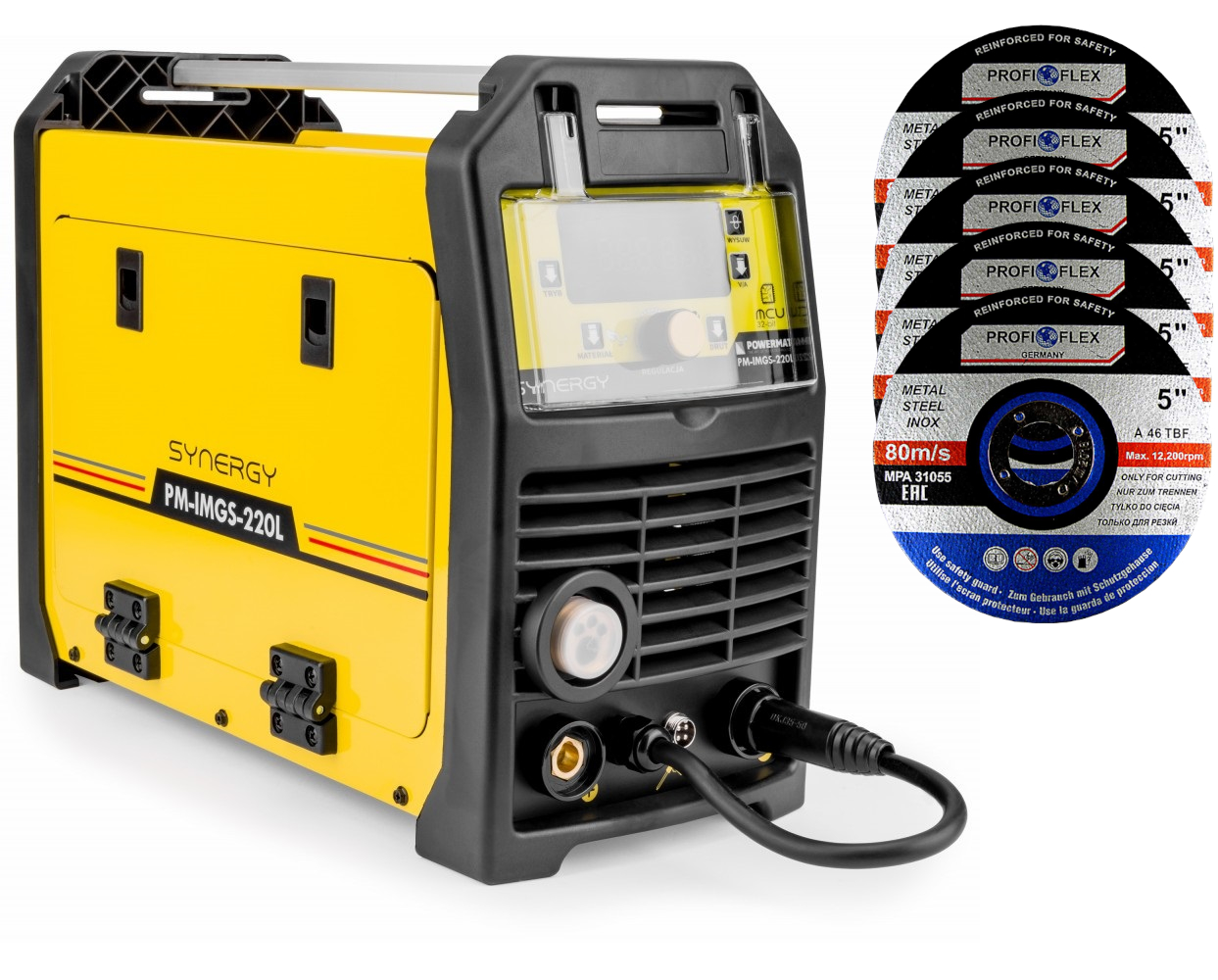 Powermat PM-IMGS-220L Invertorová svářečka MIG MAG MMA LIFT-TIG SYNERGY 5 kotoučů na kov