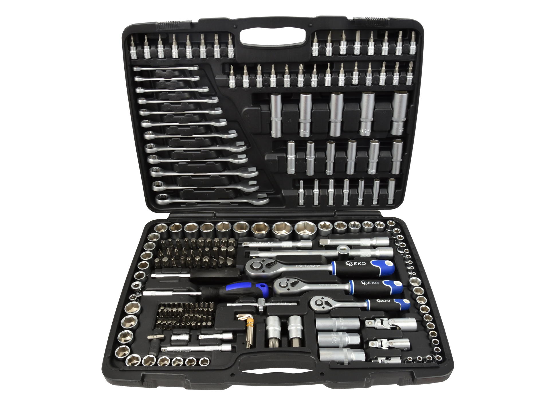 Geko G10158 Gola sada 216ks 1/4" 1/2" 3/8" klíče bity, ráčna