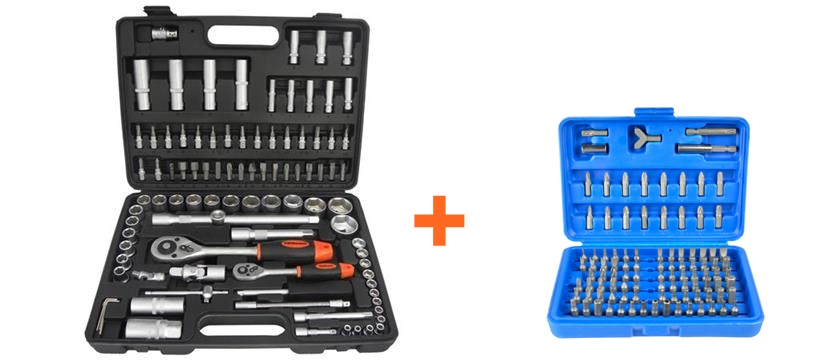 Geko G10150 Gola sada 94ks 1/4" 1/2" klíče, nástrčné hlavice, bity, ráčna + bity
