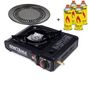 Kraft&Dele KD10499 + GRILL Turistický plynový vařič sporák 2v1 + 4 kartuše