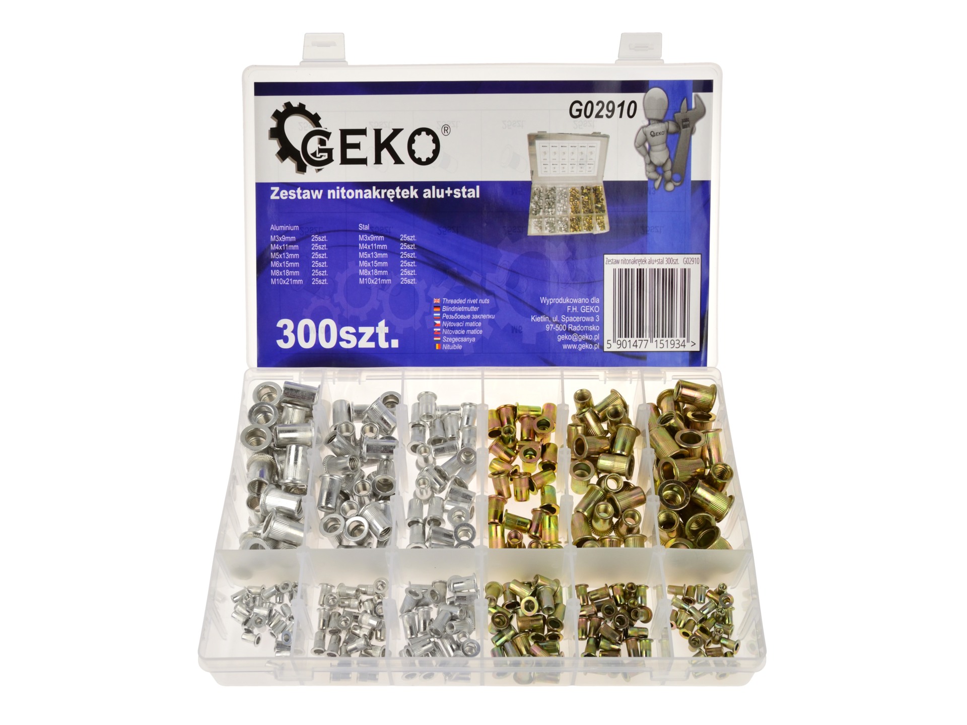 GEKO G02910 Sada - nýtovací matice hliníkové a ocelové 300ks