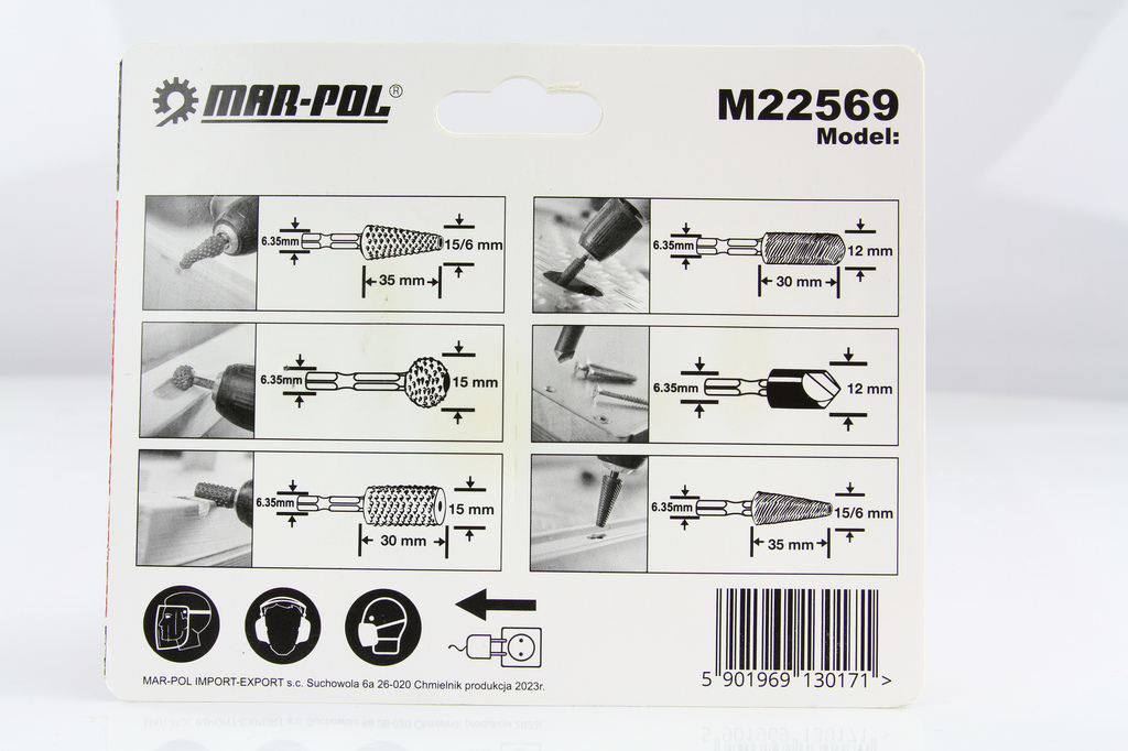 Mar-Pol M22569 Rotační fréza, pilník, vrták do dřeva, hliníku oceli 6 ks