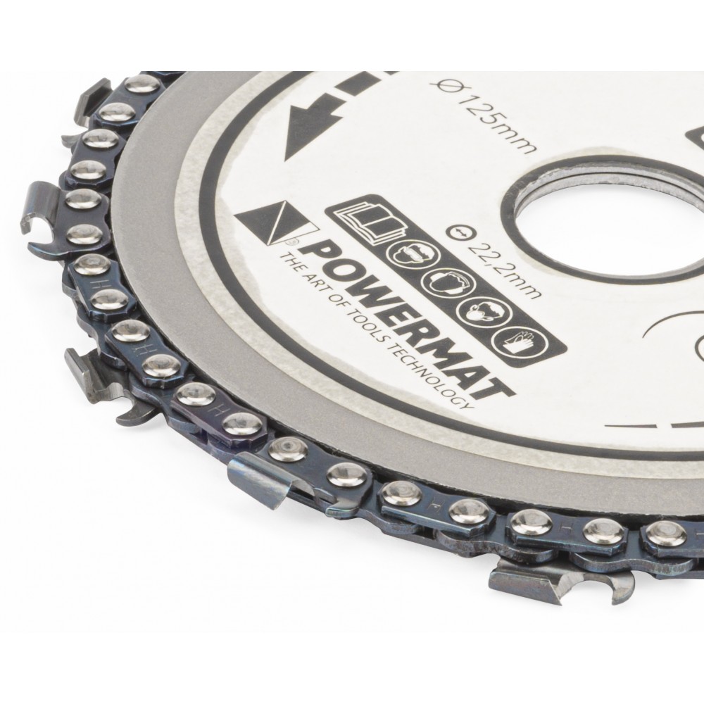 POWERMAT PM0893 Pílový řetězový kotouč na dřevo 125mm 22,2mm 14 zubů s řetězem
