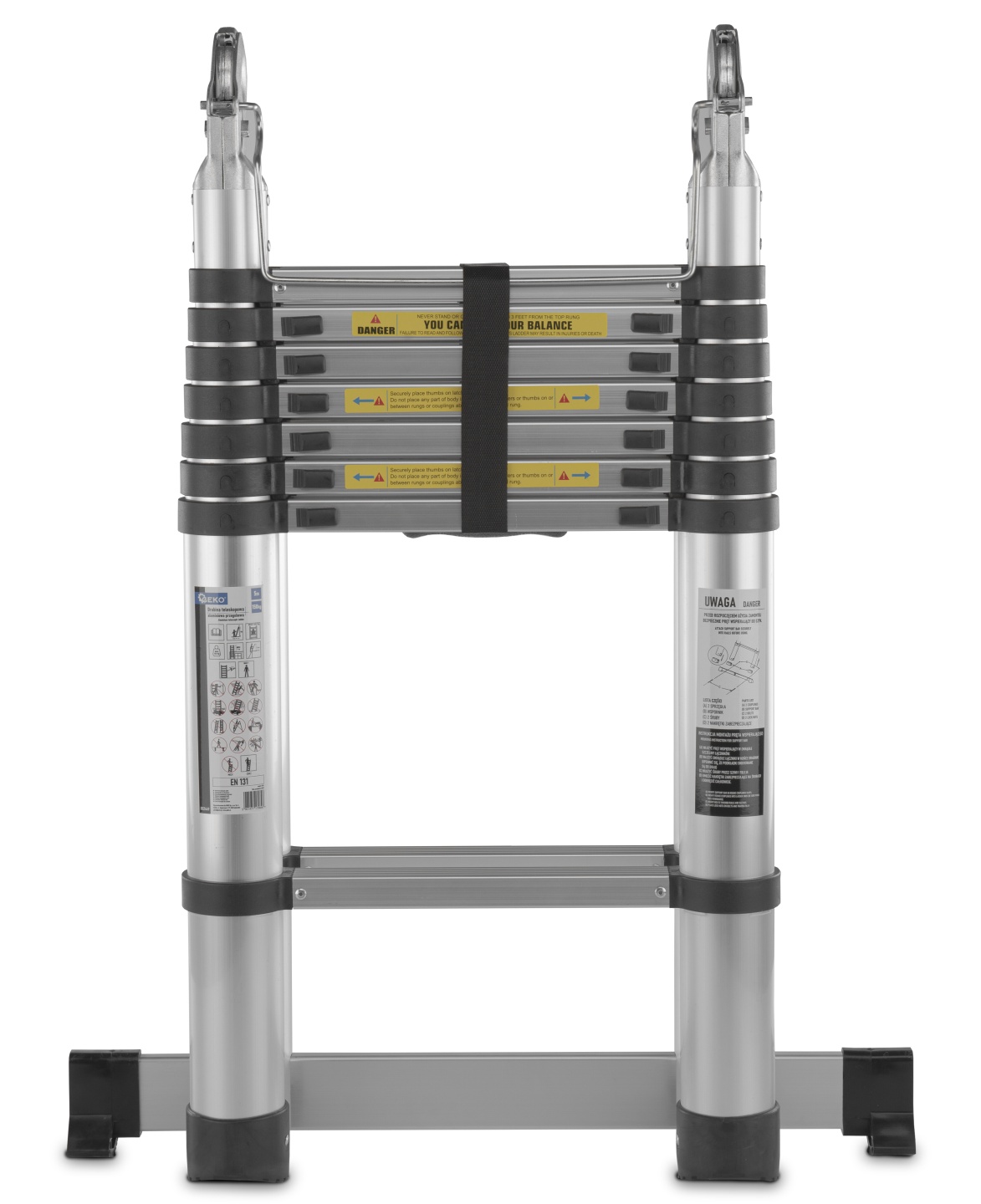 GEKO G02449 Multifunkční teleskopický žebřík 5m, 150kg, hliníkový