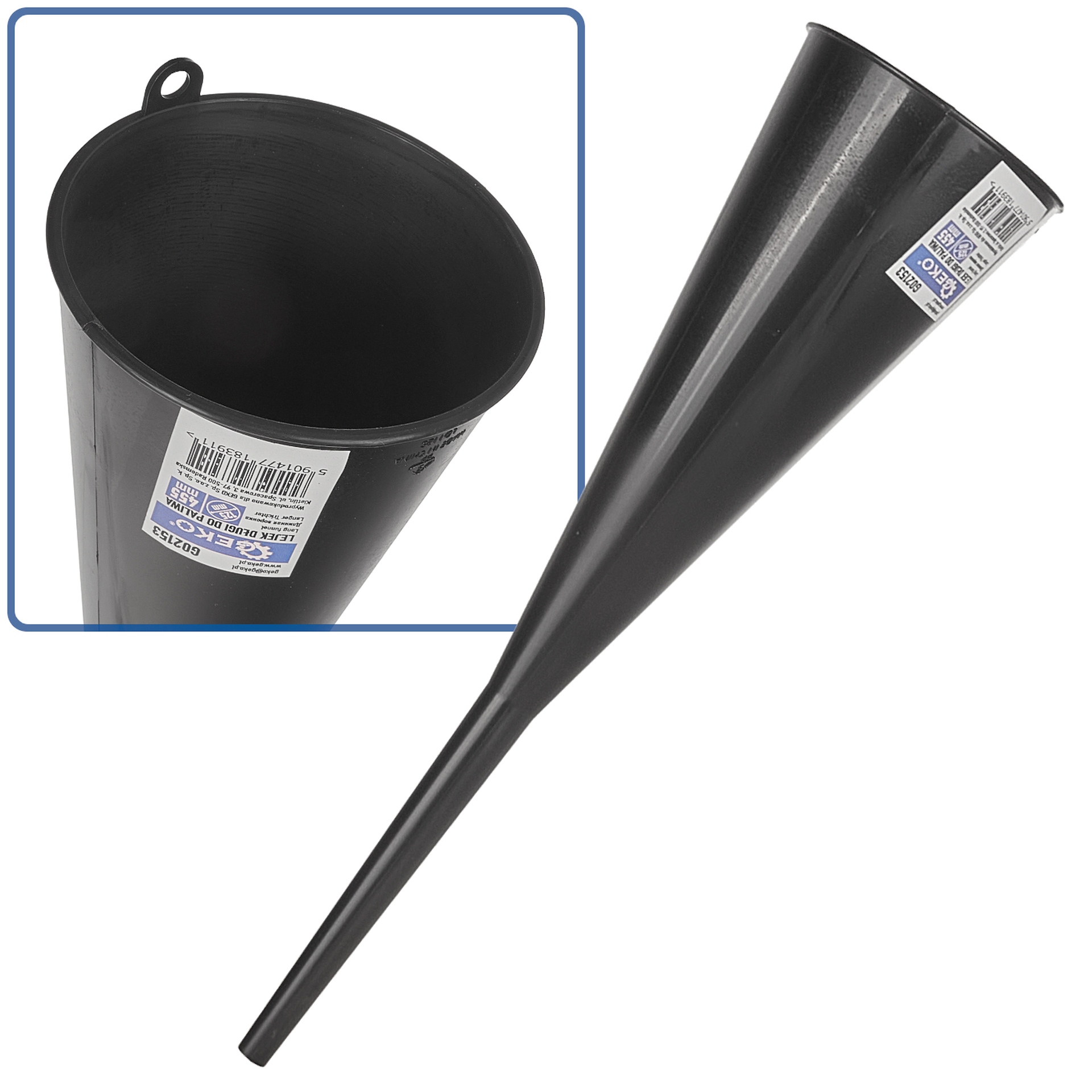 GEKO G02153 Plastový dlouhý trychtýř na pohonné hmoty se sítkem