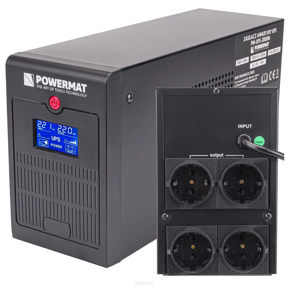POWERMAT PM-UPS-2000M Záložní zdroj UPS LCD 2000VA 1200W
