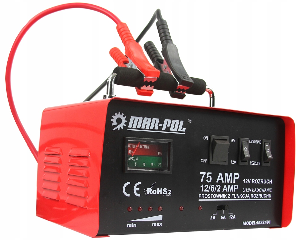 MAR-POL M82491 75A AUTONABÍJEČKA SE STARTEM 6V/12V + kable