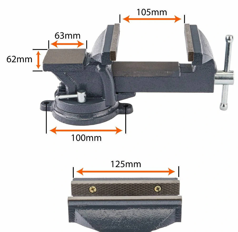 Powermat PM-IS-125T Zámečnický otočný svěrák 125mm s kovovou