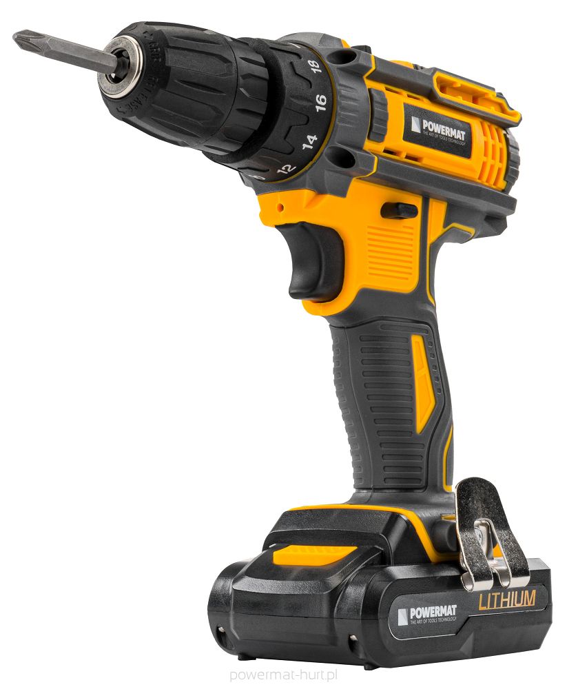 POWERMAT PM-WA-21V-2AT Aku 21V vrtací šroubovák vrtačka 2 baterie + sada přiíslušenství 19ks