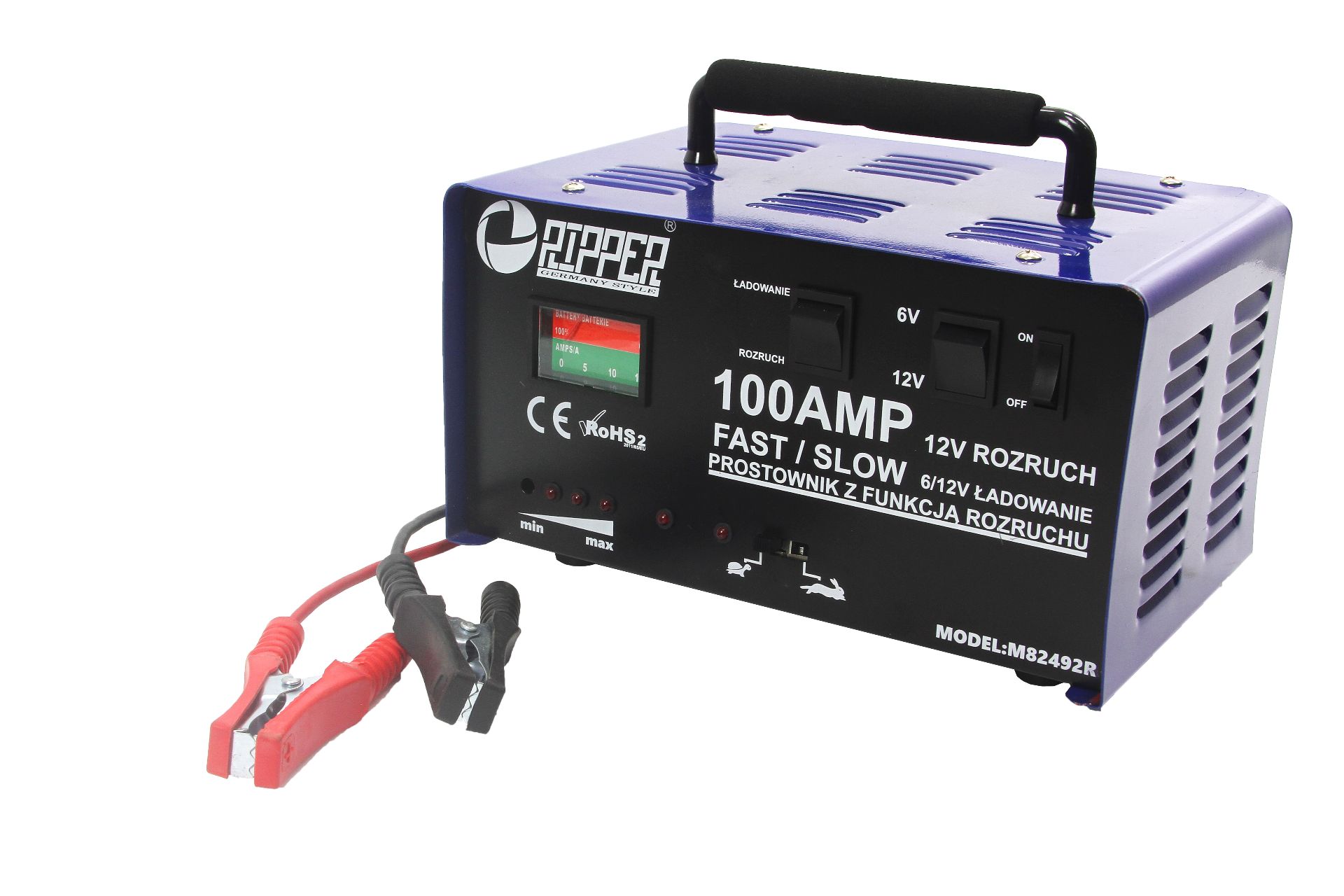 MAR-POL M82492R 100A AUTONABÍJEČKA SE STARTEM 6V/12V + kable RIPPER