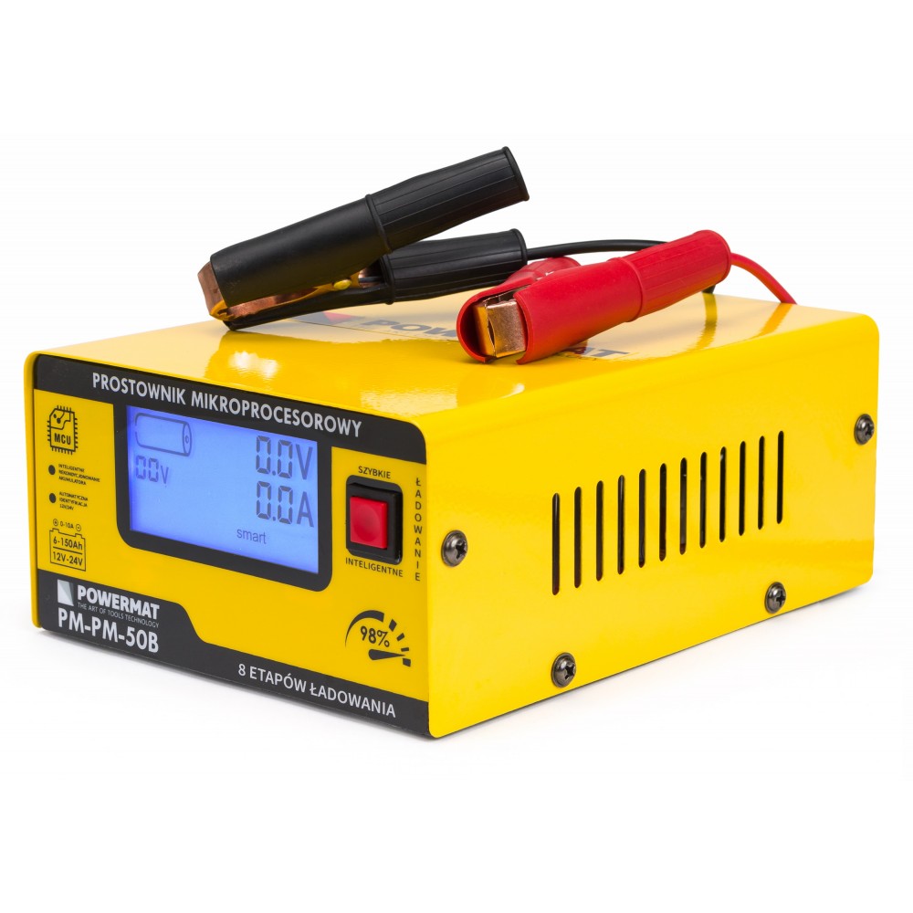 POWERMAT PM-PM-50B Mikroprocesorová nabíječka baterií 12/24V 8 stupňová LCD