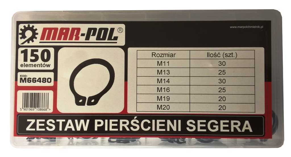 MAR-POL M66480 Sada - segerové pojistné kroužky, segerky, prsteny 150ks