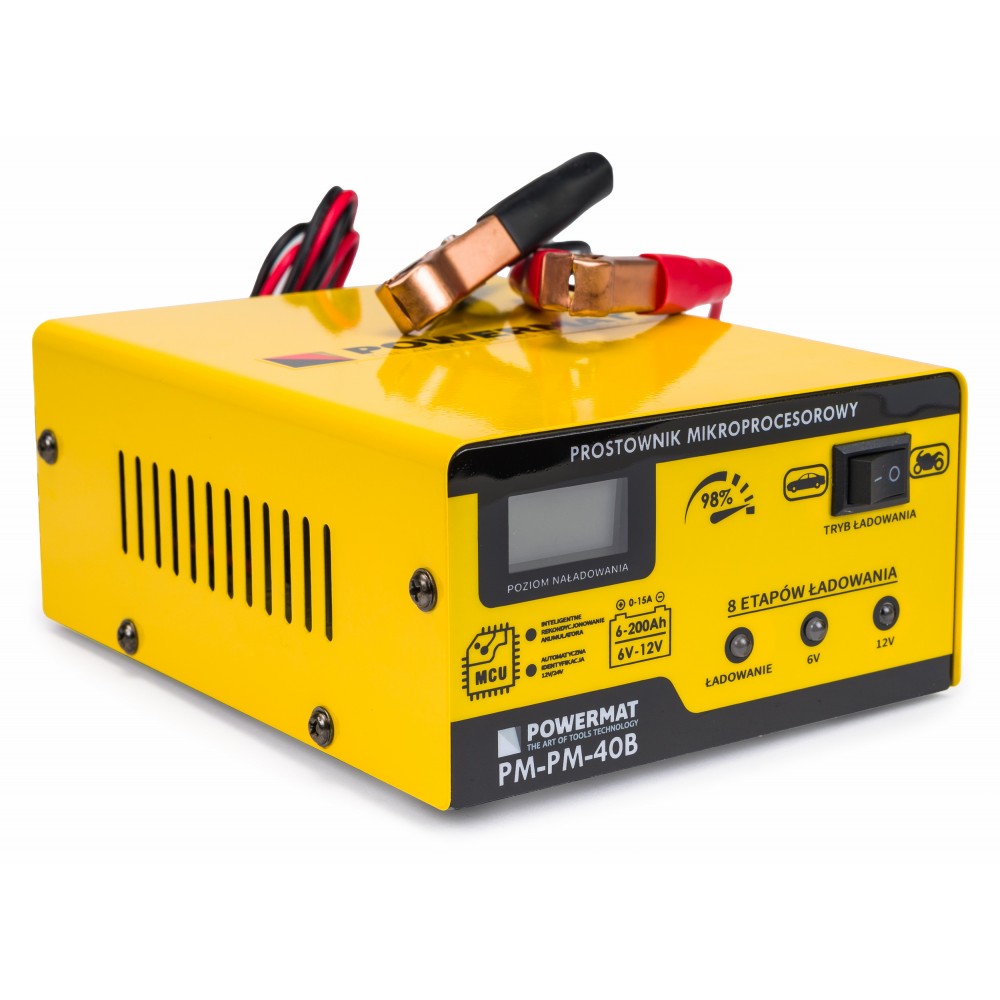 POWERMAT PM-PM-40B Mikroprocesorová nabíječka baterií 6/12V 8-stupňová LCD