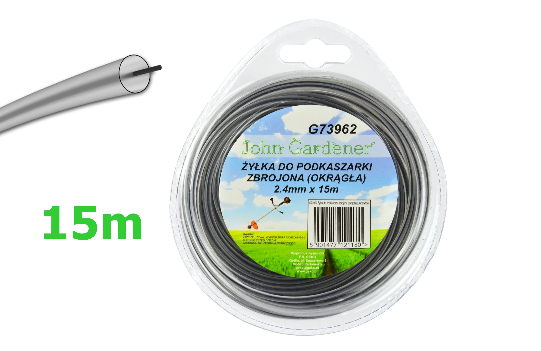 GEKO G73962 ZESÍLENÁ STRUNA SILON LANKO DO KŘOVINOŘEZU / VYŽÍNAČE 2,4mm 15m