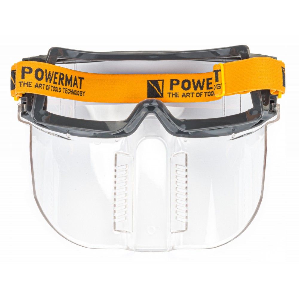 POWERMAT PM-GO-OG4 Ochranné pracovní brýle s maskou, čiré, průhledné z PVC