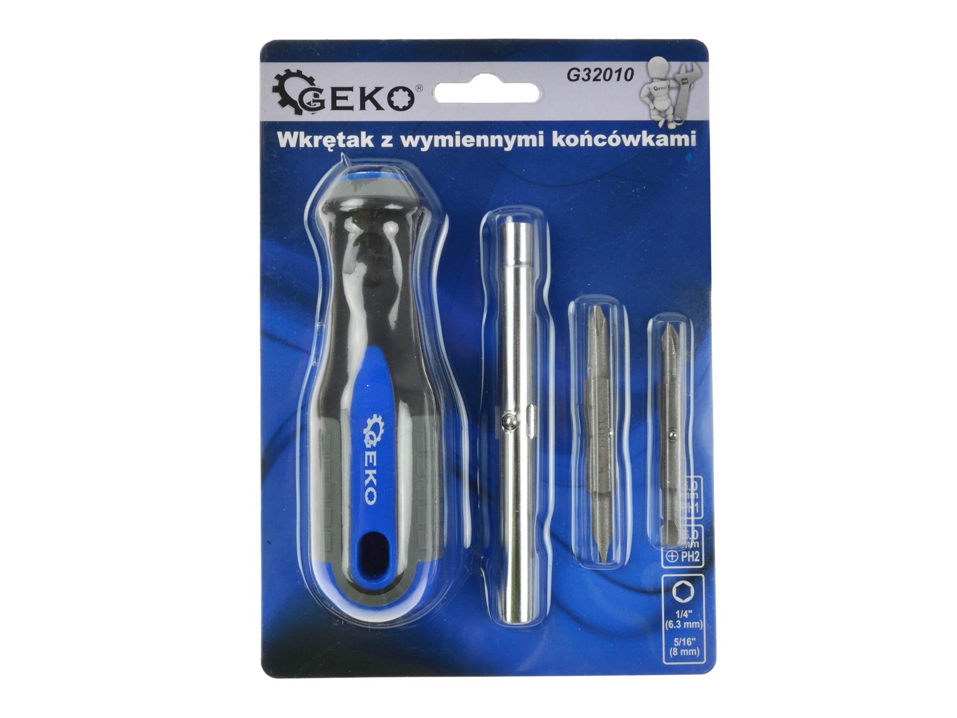 Geko G32010 Šroubovák s vyměnitelnými bity PH1 PH2 křížový 6,3mm 8mm