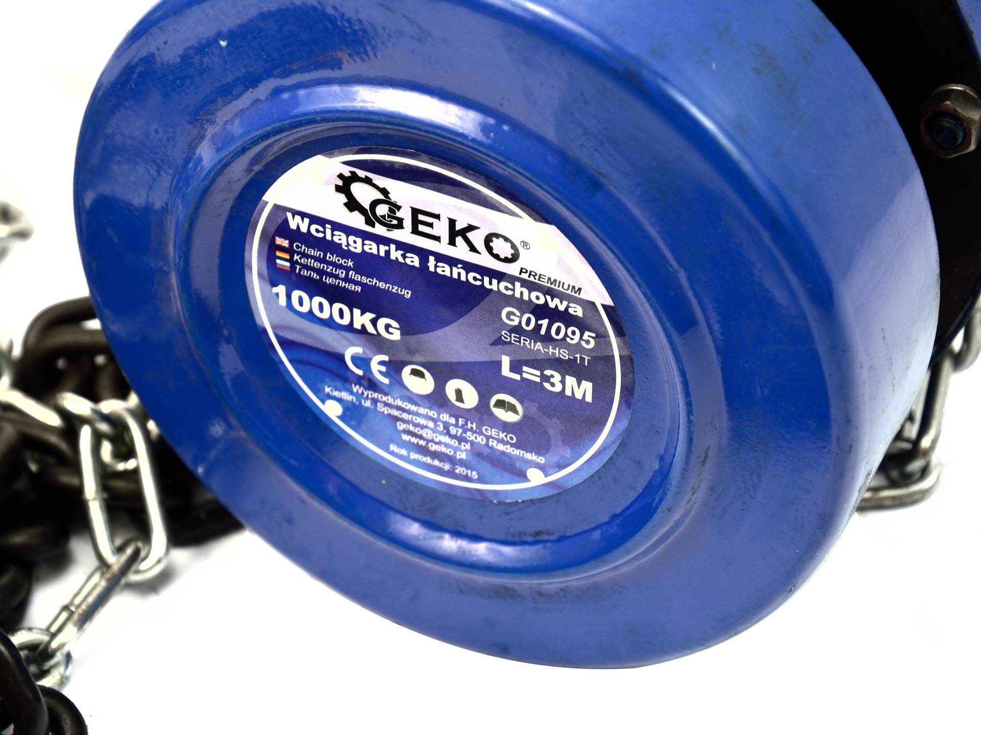 Geko G01095 Řetězový naviják PREMIUM 1T řetěz 3M /ocel/ zvedák kladkostroj