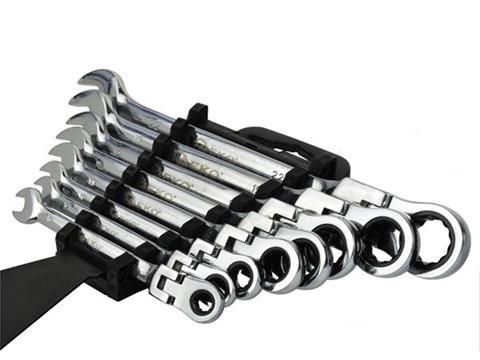 Geko G10338 Sada klíčů 8ks, očko-ploché klíče s ráčnou, ohebné 8-22mm