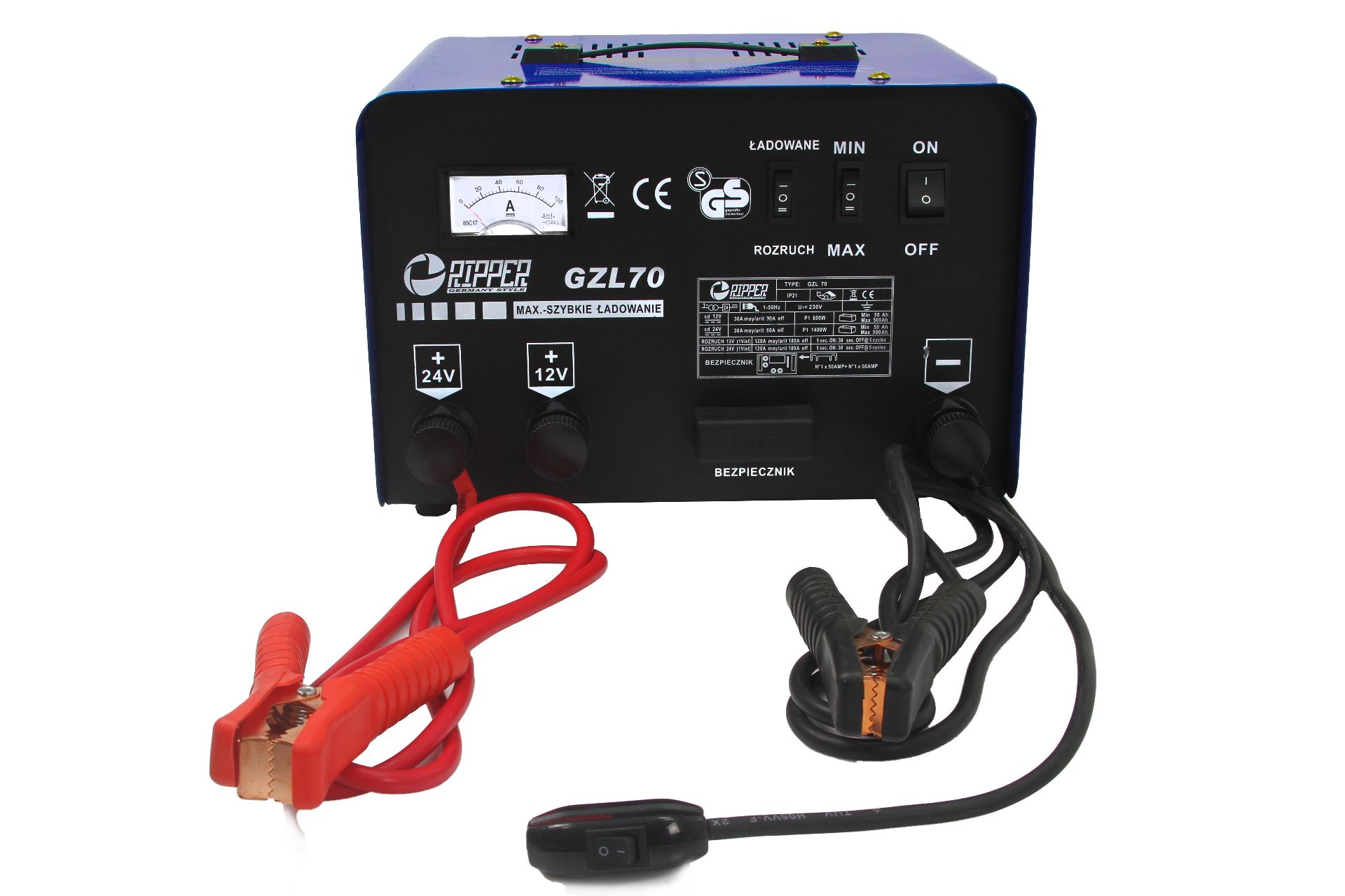 MAR-POL M82508R Autonabíječka baterií, startování GZL -70 12V/24V RIPPER