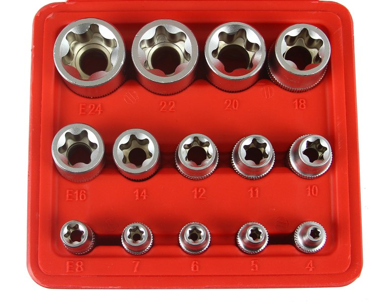 MAR-POL M66422 Sada klíčů Torx E4 - E24 / 1/2"+ 3/8" + 1/4" 