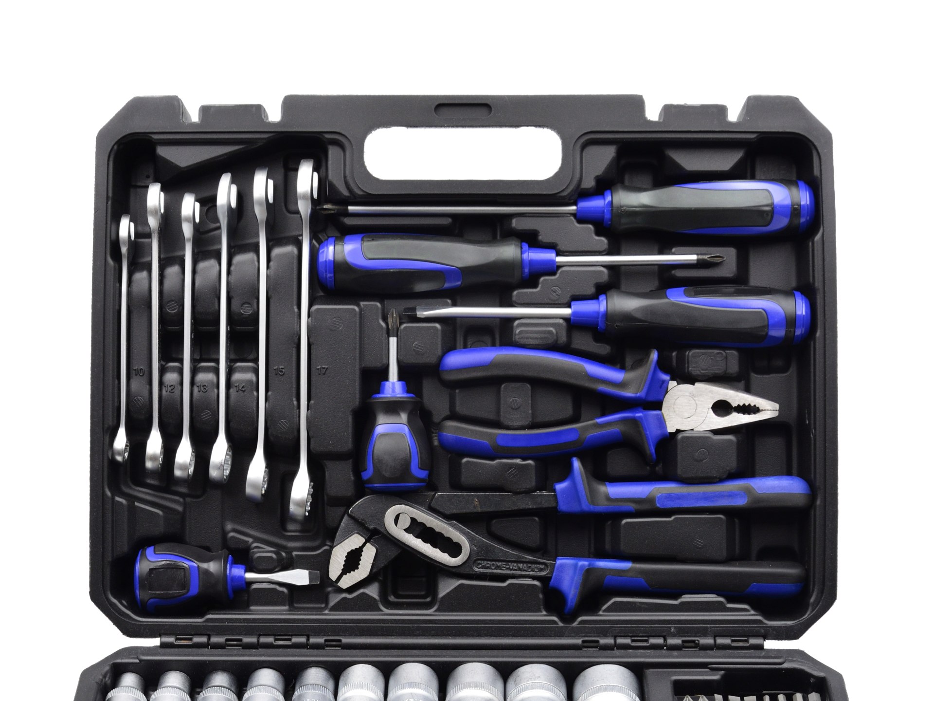 GEKO G10105 Sada nářadí 66ks 1/4" 1/2" klíče, nástrčné hlavice, bity, ráčna