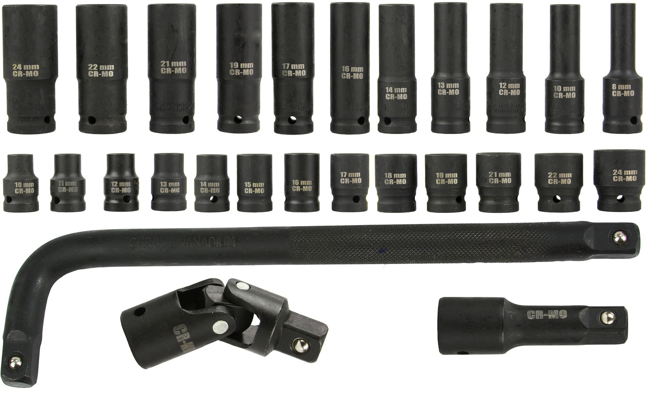 MAR-POL M58233 Nástrčné klíče hlavice gola sada 1/2" 6-hranné BJC 8-24mm 27ks