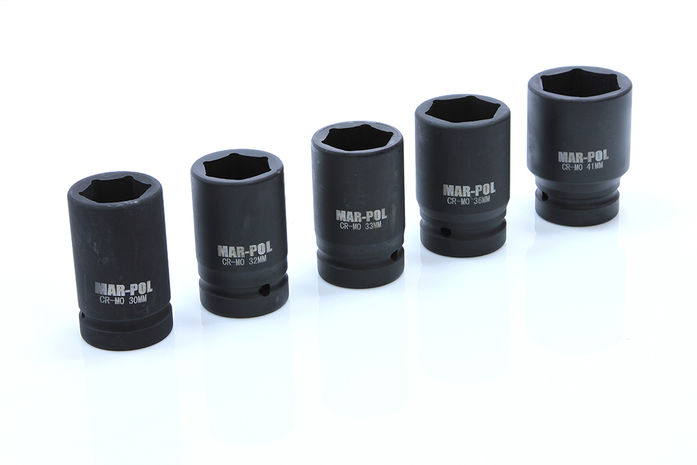 MAR-POL M58261 Nástrčné hlavice, klíč pro utahovák 17-41mm 1"Sada 10ks