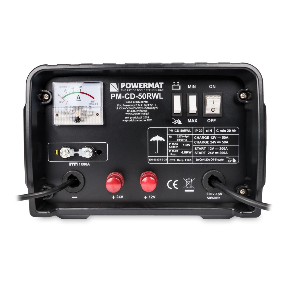 POWERMAT PM-CD-50RWL Autonabíječka + start 50A 230V 12V/24V