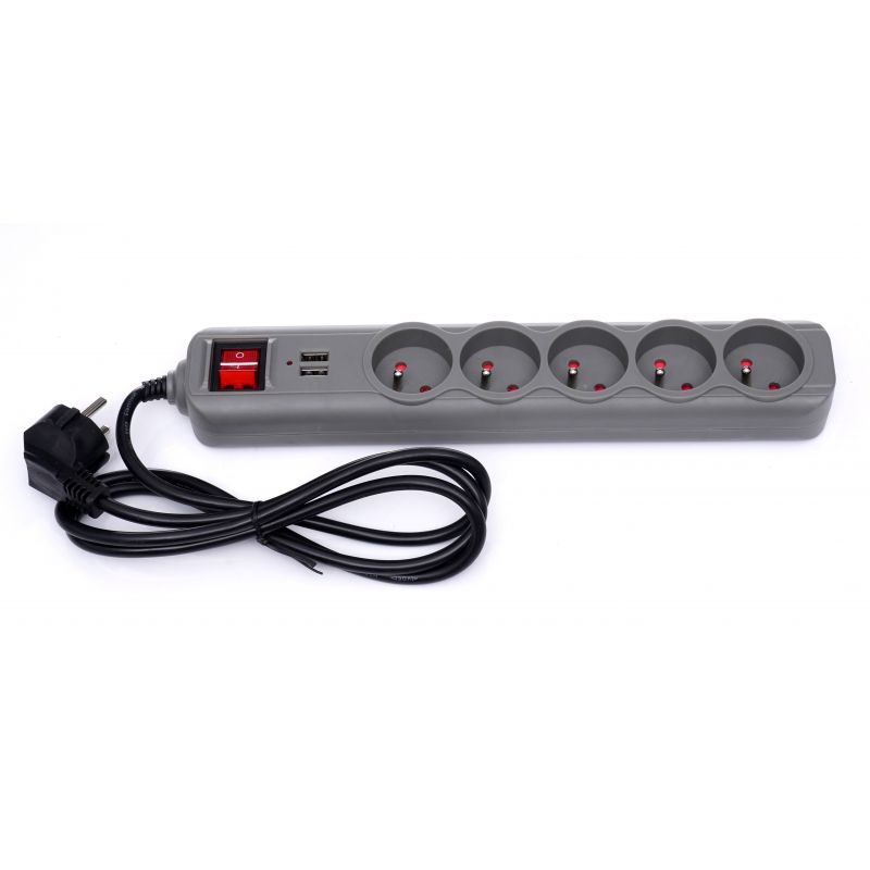 Kraft&Dele KD4034 3m Prodlužovací kabel s USB SE SPÍNAČEM 5 ZÁSUVEK + 2 USB