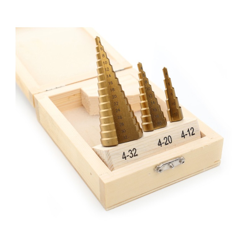 Kraft&Dele KD10244 Sada stupňovité kuželové vrtáky stromečkové 4-32mm HSS 3 ks