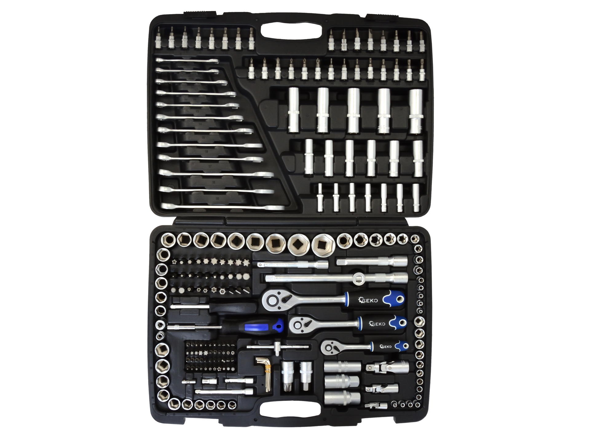 Geko G10158 Gola sada 216ks 1/4" 1/2" 3/8" klíče bity, ráčna