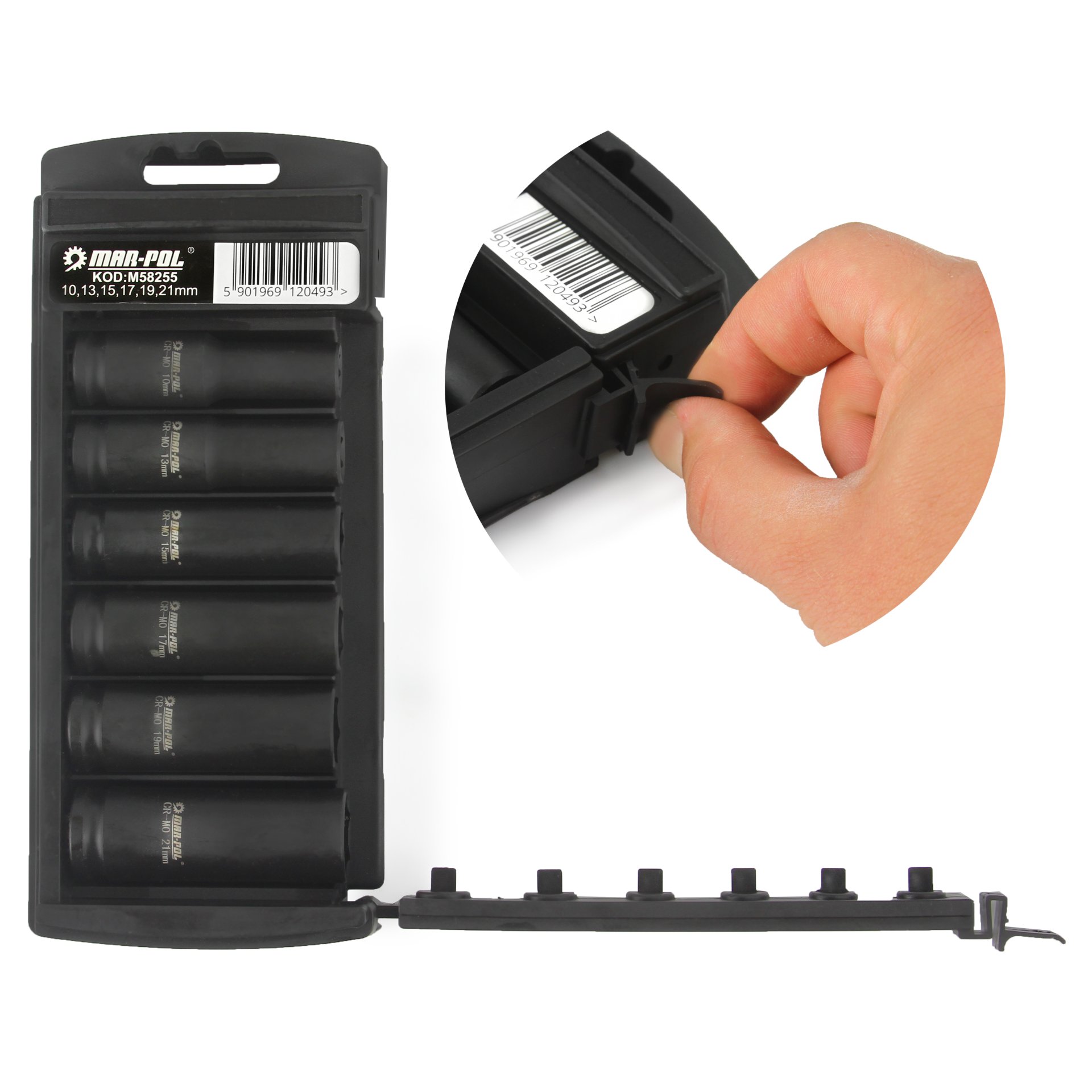 MAR-POL M58255 Nástrčné klíče hlavice sada 1/2" 10-21mm 6ks
