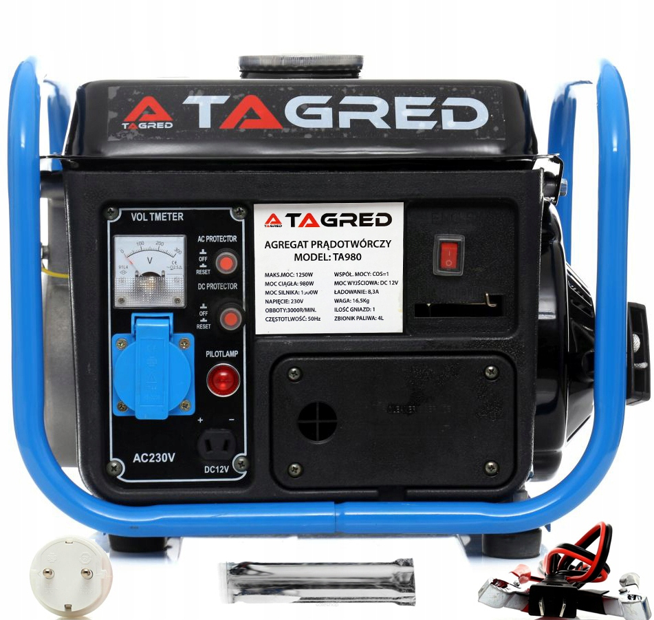 A240 Tagred TA980 Jednofázová benzinová elektrocentrála 1250W 12V 230V + olej