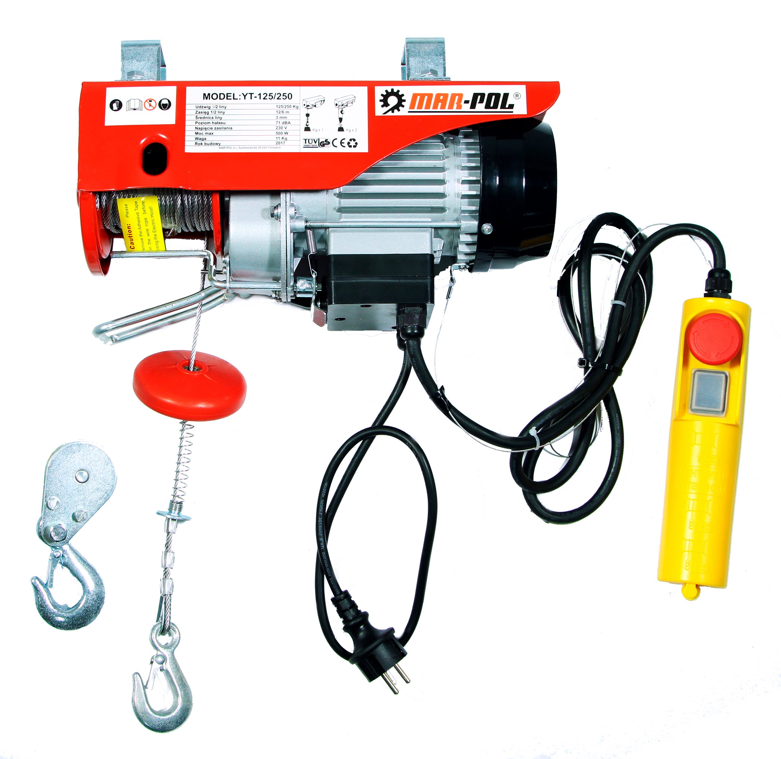 MAR-POL M80788 Elektrický lanový naviják 125/250kg 230V 500W