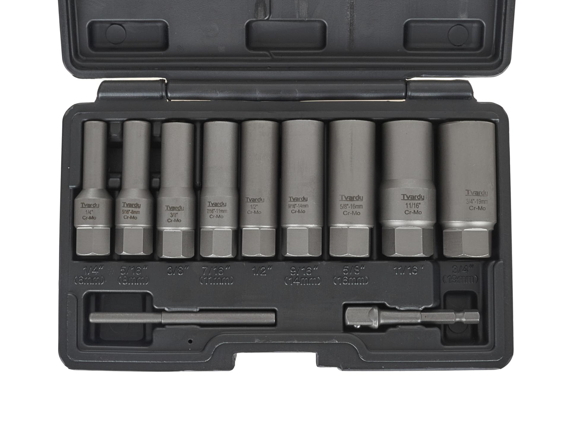 TVARDY T00130 Dlouhé nástrčné klíče na zlomené šrouby 11ks 6-19mm