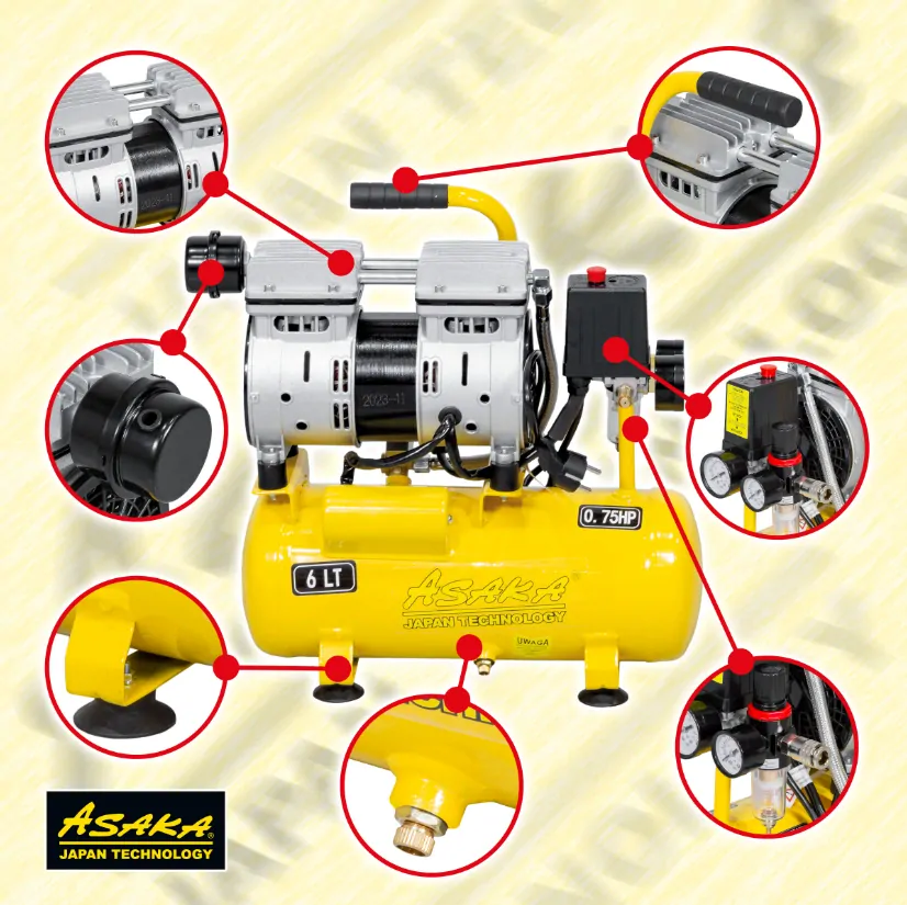 ASAKA ALAC6 LO Bezolejový kompresor ASAKA 6L 8bar 550W