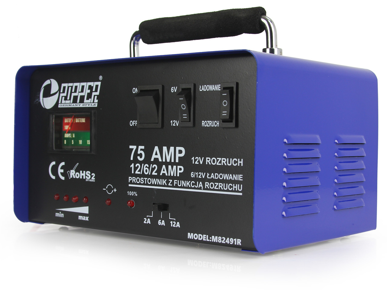 MAR-POL M82491R 75A AUTONABÍJEČKA SE STARTEM 6V/12V + kable RIPPER