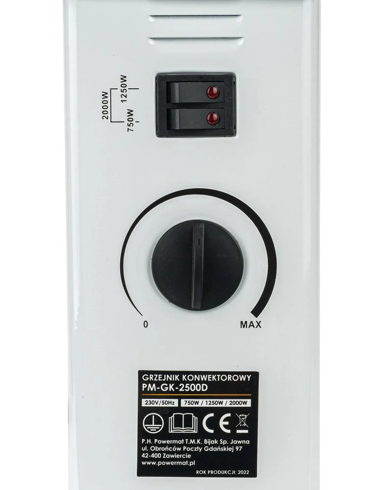 Powermat PM-GK-2500D Elektrický konvektorový ohřívač radiátor 2000W s termostatem