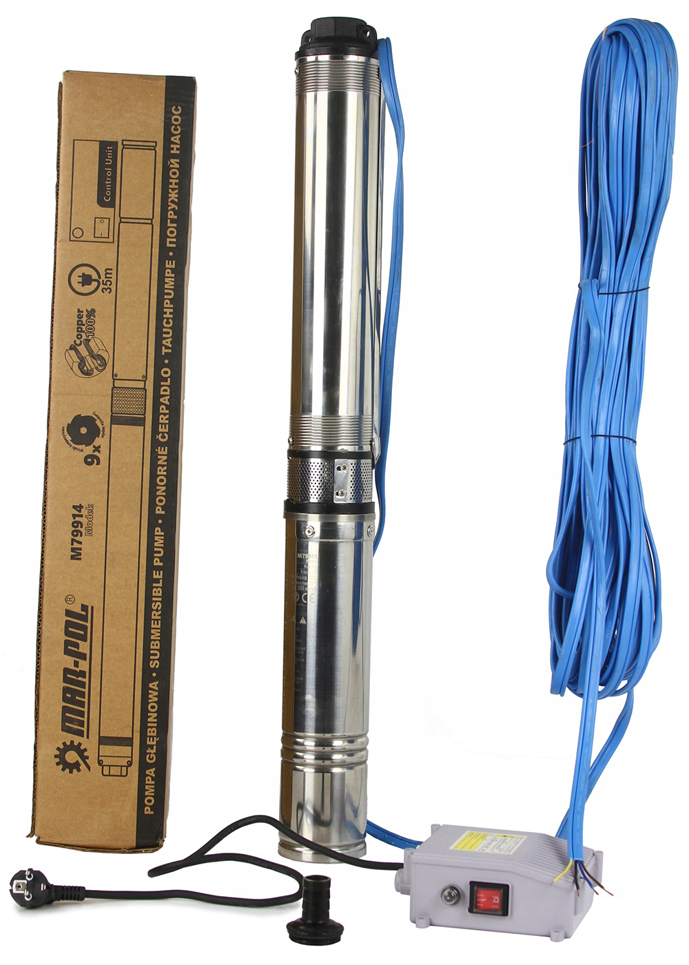 MAR-POL M79914 750W Ponorné hlubinné čerpadlo na čistou vodu do vrtu 63m