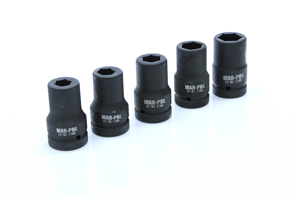 MAR-POL M58261 Nástrčné hlavice, klíč pro utahovák 17-41mm 1"Sada 10ks