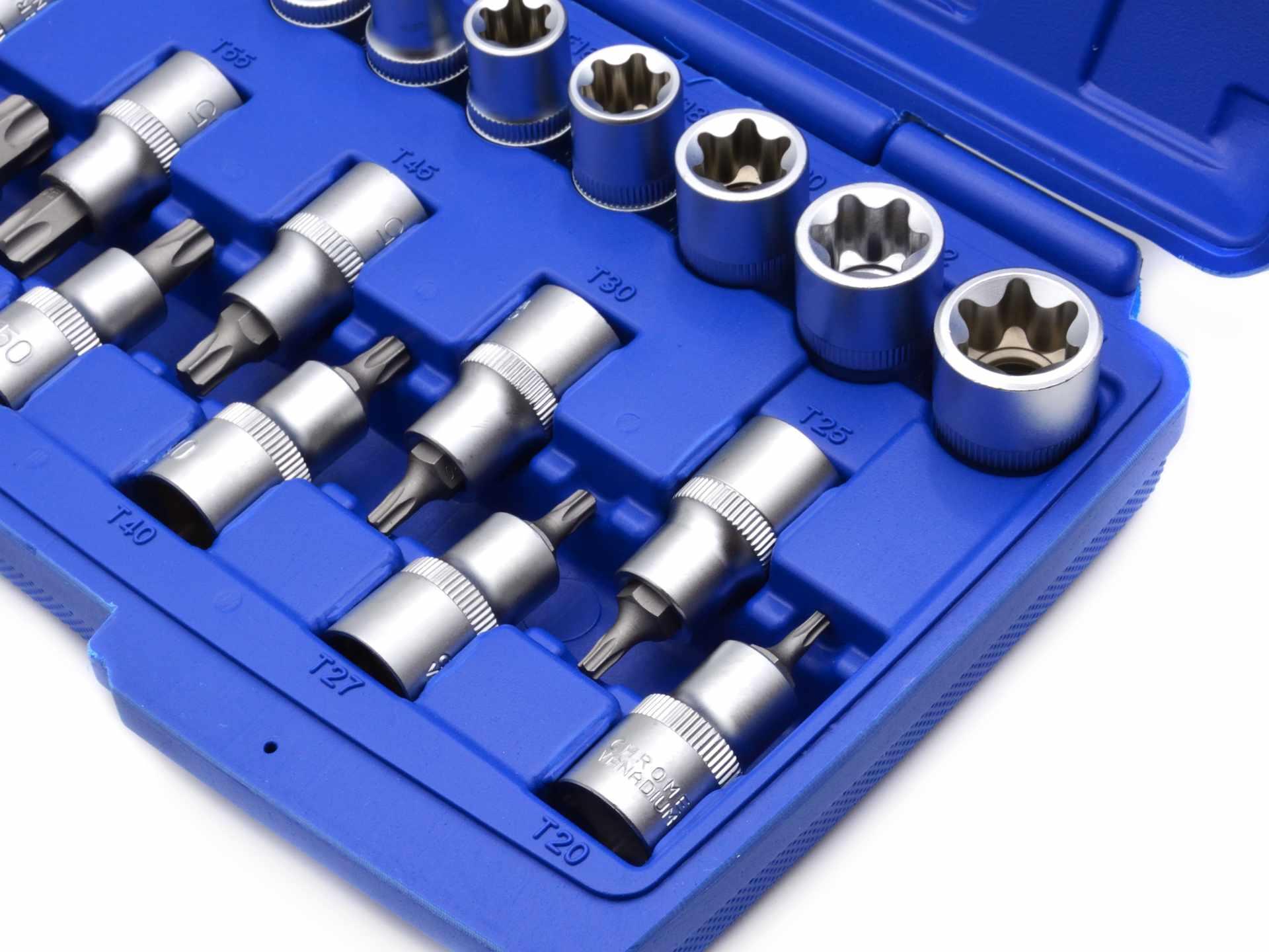 GEKO G13565 Sada nástrčných hlavic klíčů bitů TORX 1/2" 19ks bity klíče