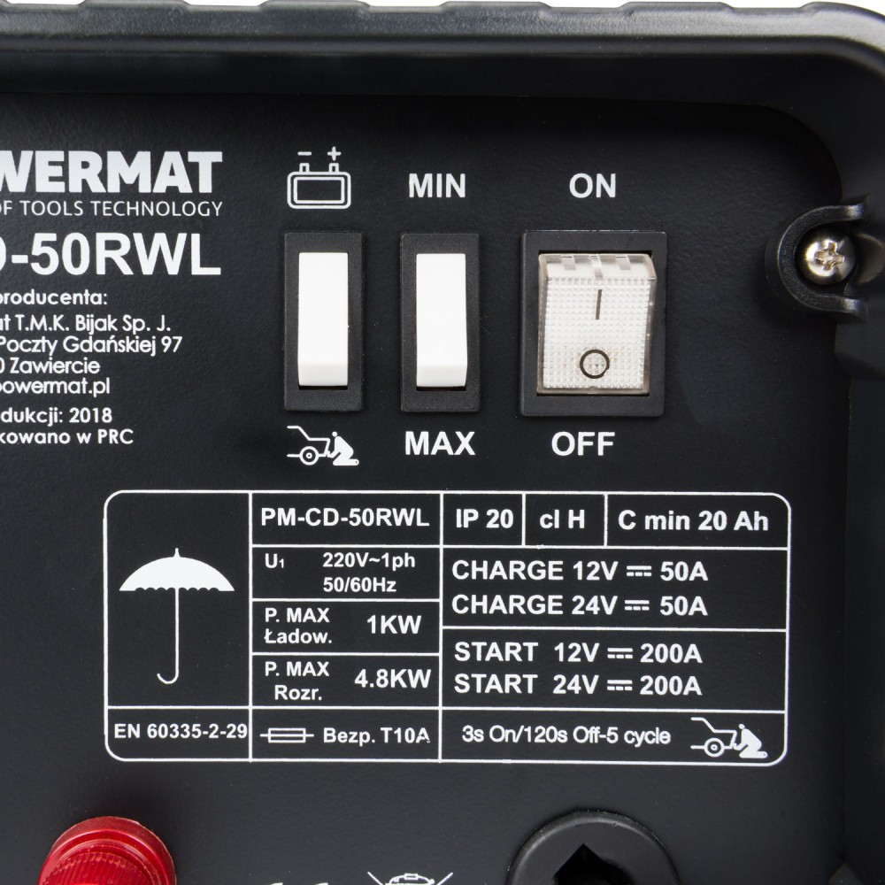 POWERMAT PM-CD-50RWL Autonabíječka + start 50A 230V 12V/24V