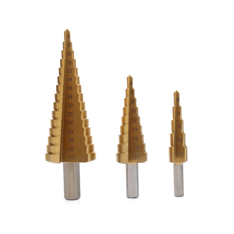 Kraft&Dele KD10244 Sada stupňovité kuželové vrtáky stromečkové 4-32mm HSS 3 ks