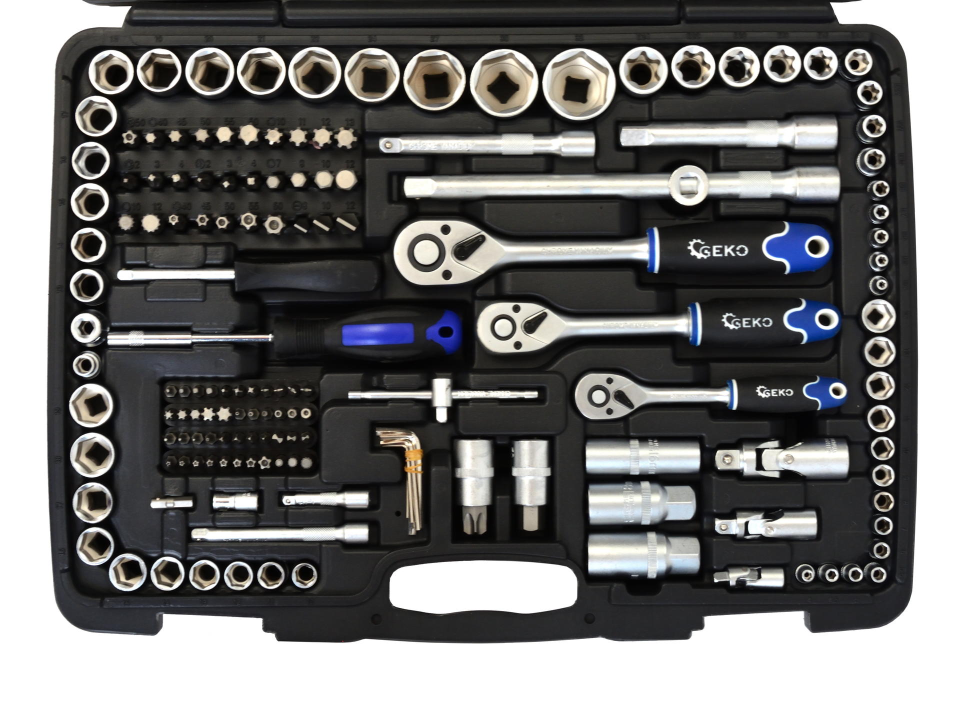 Geko G10158 Gola sada 216ks 1/4" 1/2" 3/8" klíče bity, ráčna