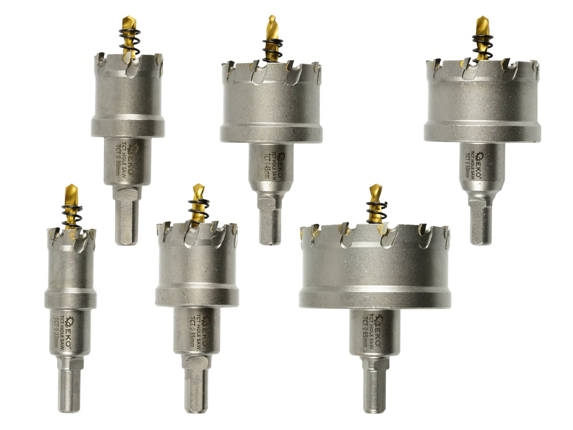 GEKO G40201 Korunkové vrtáky do kovu TCT, 22 - 65 mm, sada 6 ks