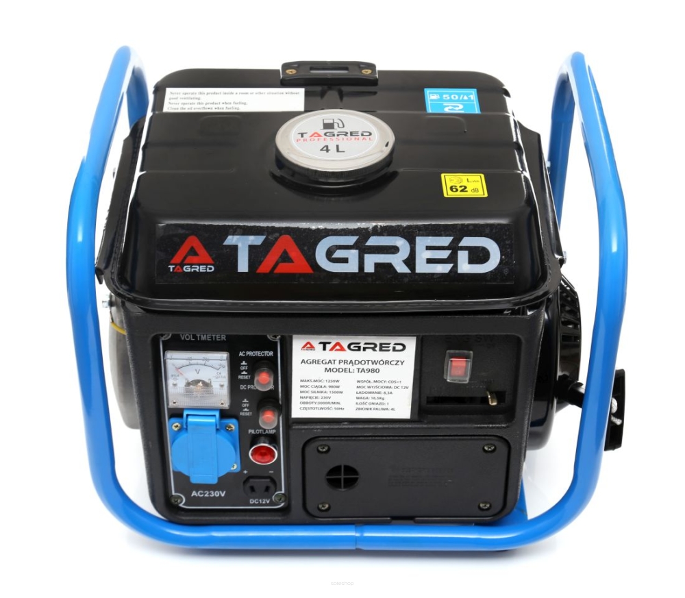 A240 Tagred TA980 Jednofázová benzinová elektrocentrála 1250W 12V 230V + olej